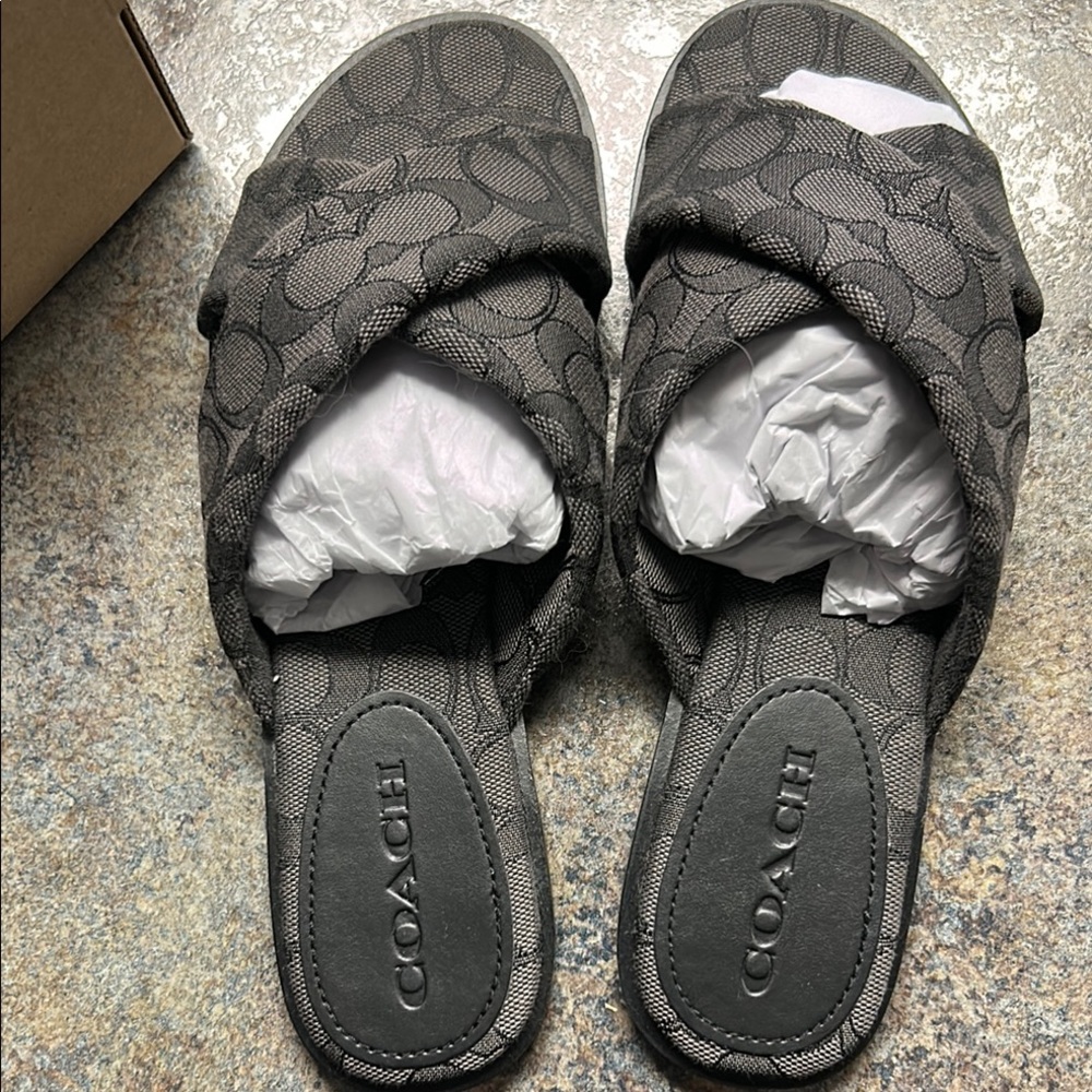 Coach Black/Gray Monogram Slide Sandals
